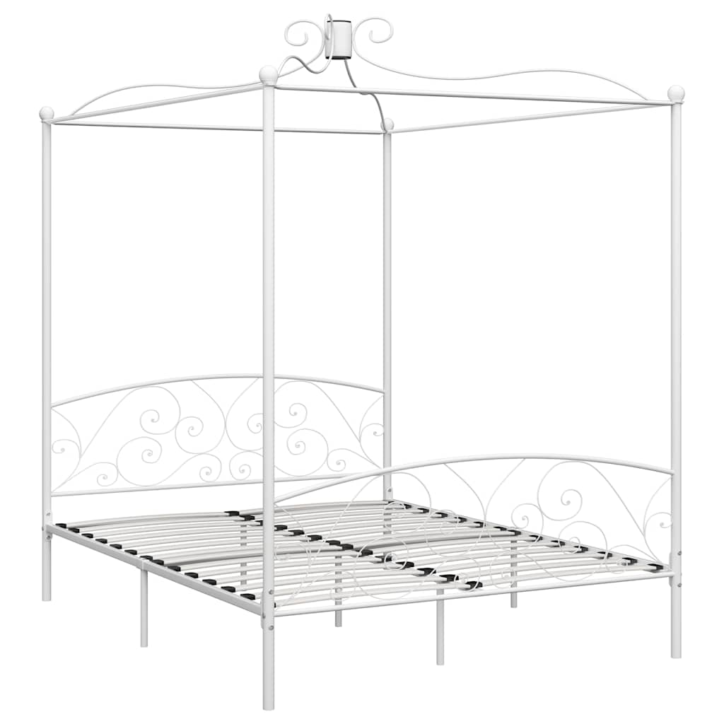 vidaXL Rama łóżka z baldachimem, biała, metalowa, 180 x 200 cm