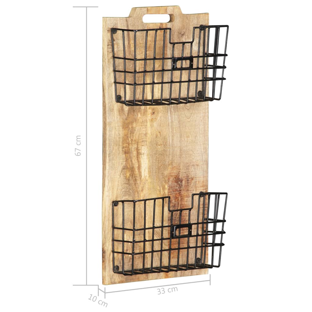 vidaXL Stojak ścienny na gazety, 33x10x67 cm, surowe drewno mango