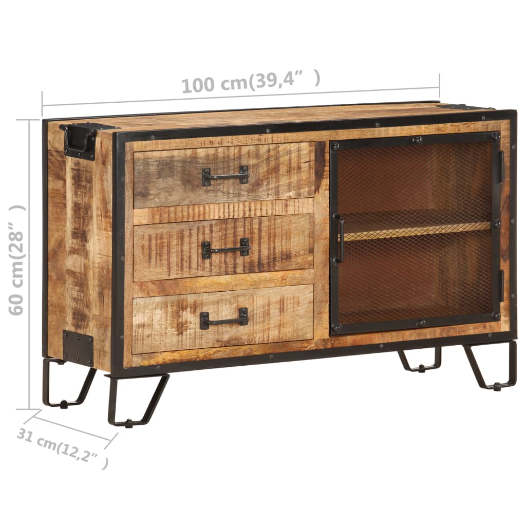 vidaXL Komoda, 100x31x60 cm, lite, surowe drewno mango