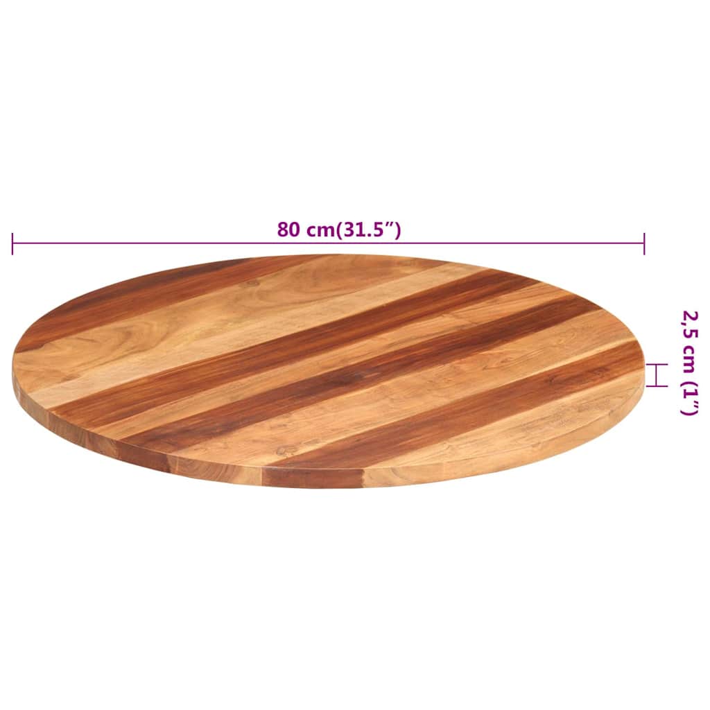 vidaXL Blat stołu, lite drewno akacjowe, okrągły, 25-27 mm, 80 cm
