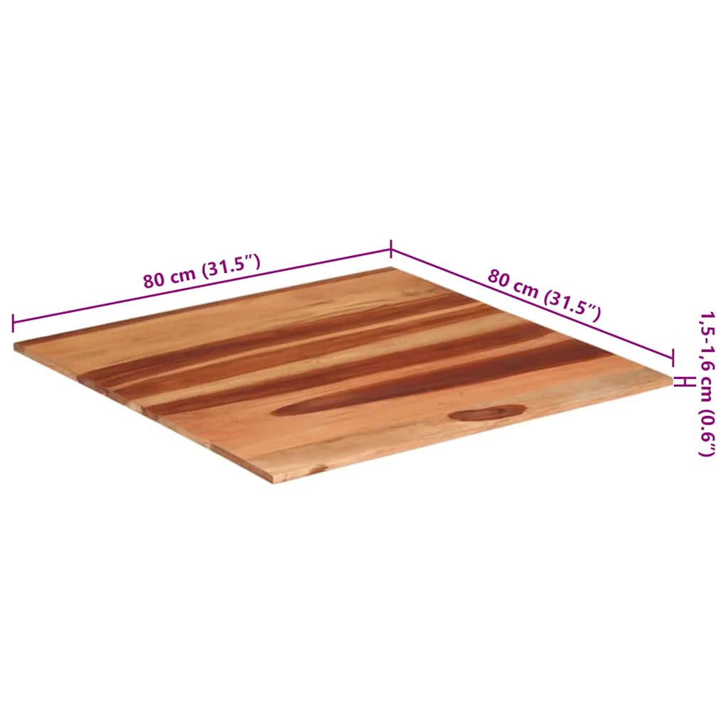 vidaXL Blat stołu, lite drewno akacjowe, 15-16 mm, 80x80 cm