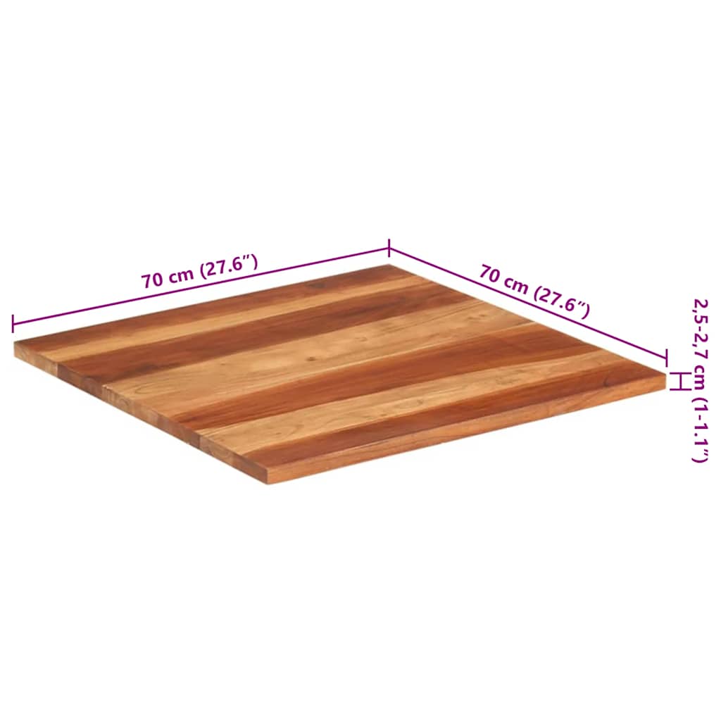 vidaXL Blat stołu, lite drewno akacjowe, 25-27 mm, 70x70 cm