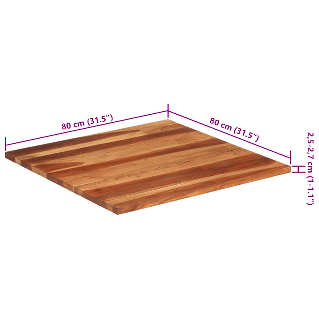 vidaXL Blat stołu, lite drewno akacjowe, 25-27 mm, 80x80 cm