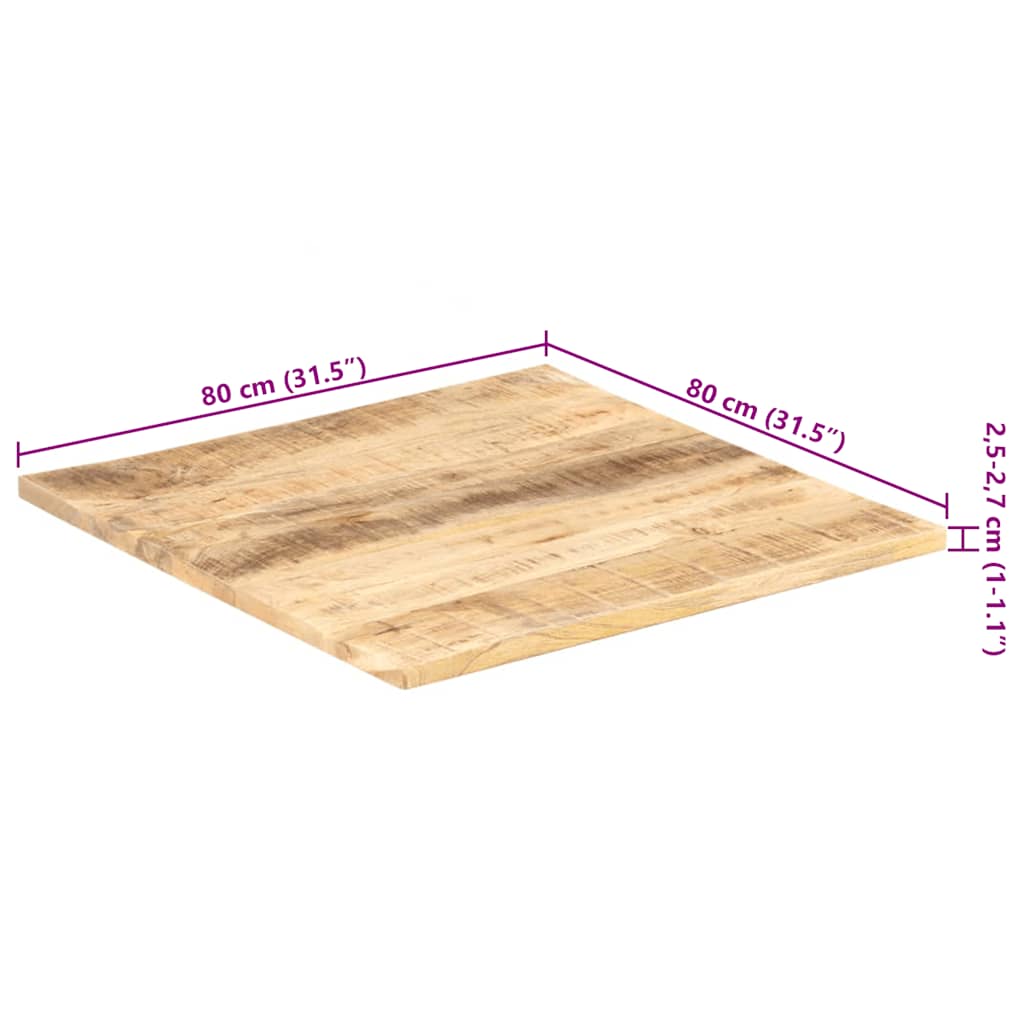 vidaXL Blat stołu, lite drewno mango, 25-27 mm, 80x80 cm