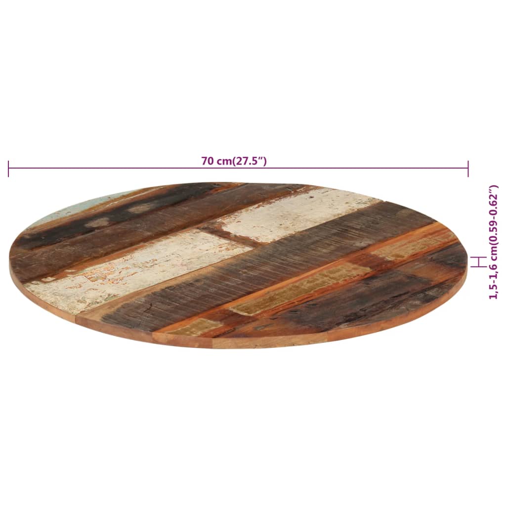 vidaXL Okrągły blat stołu, 70 cm, 15-16 mm, lite drewno odzyskane
