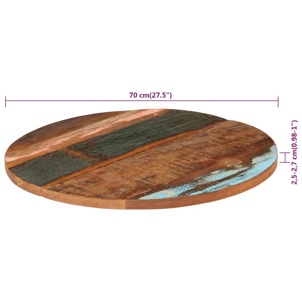 vidaXL Okrągły blat stołu, 70 cm, 25-27 mm, lite drewno z odzysku