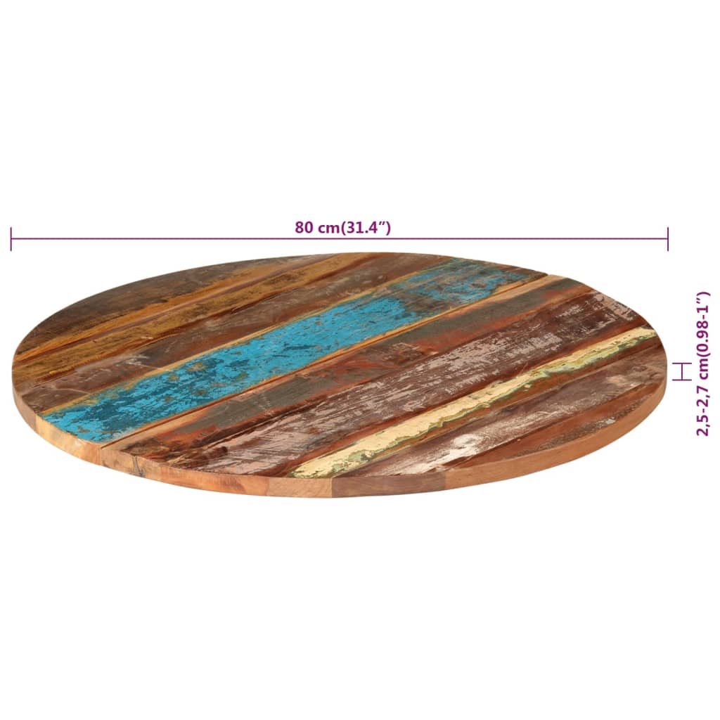 vidaXL Okrągły blat stołu, 80 cm, 25-27 mm, lite drewno odzyskane