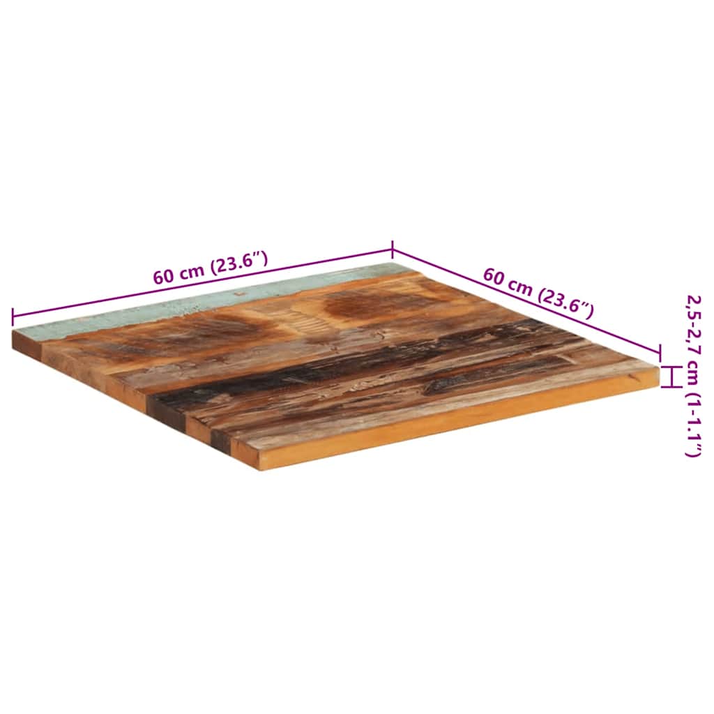 vidaXL Kwadratowy blat stołu 60x60 cm, 25-27 mm, lite drewno z odzysku