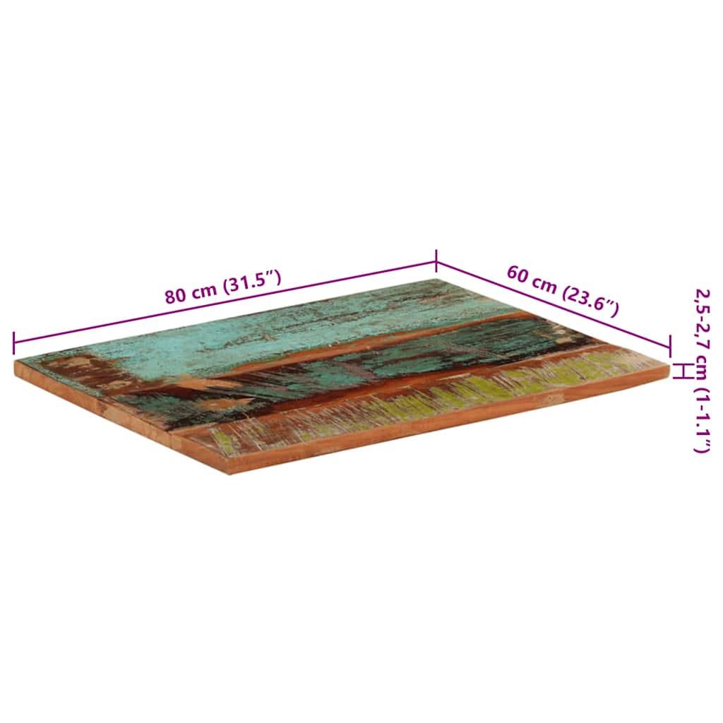 vidaXL Prostokątny blat stołu 60x80 cm 25-27 mm, lite drewno z odzysku