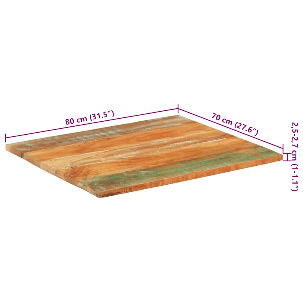 vidaXL Prostokątny blat stołu 70x80 cm 25-27 mm, lite drewno z odzysku
