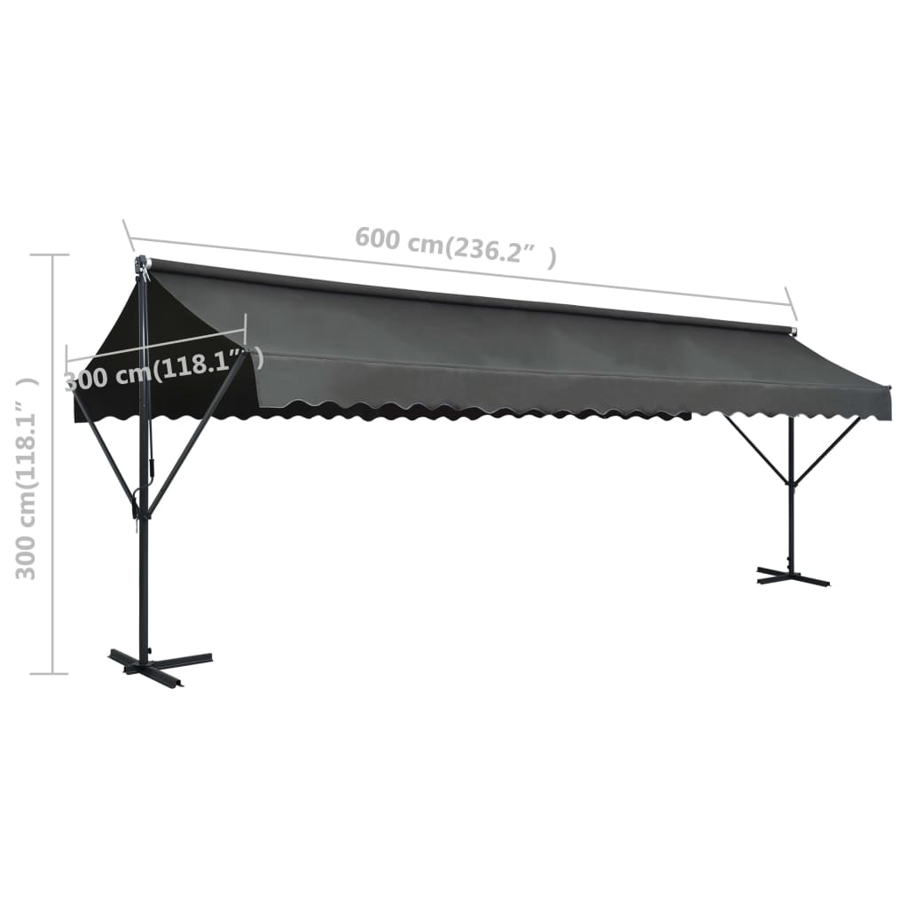 vidaXL Zadaszenie wolnostojące, 600x300 cm, antracytowe