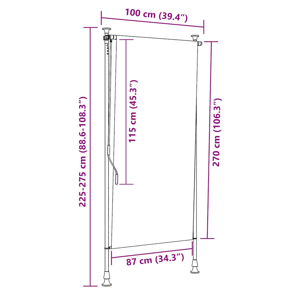 vidaXL Roleta zewnętrzna, 100x270 cm, kremowa