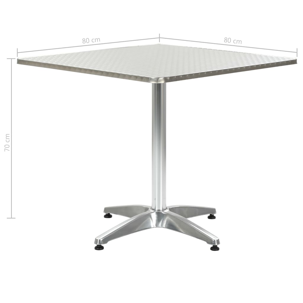 vidaXL Stolik ogrodowy, srebrny, 80x80x70 cm, aluminiowy