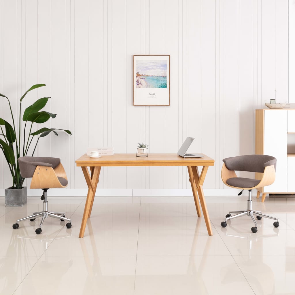 vidaXL Obrotowe krzesło stołowe, taupe, gięte drewno i tkanina
