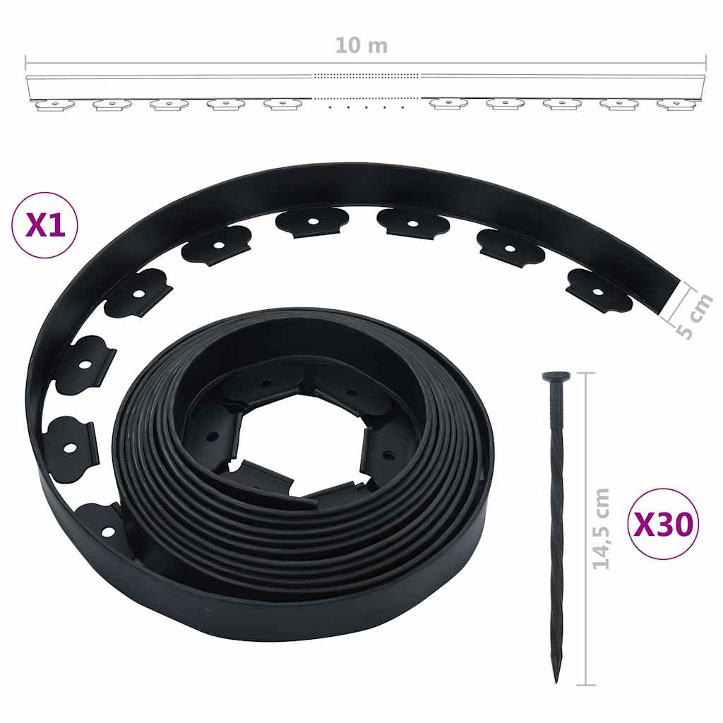 vidaXL Elastyczne obrzeże trawnikowe, 30 kołków, 10 m, 5 cm