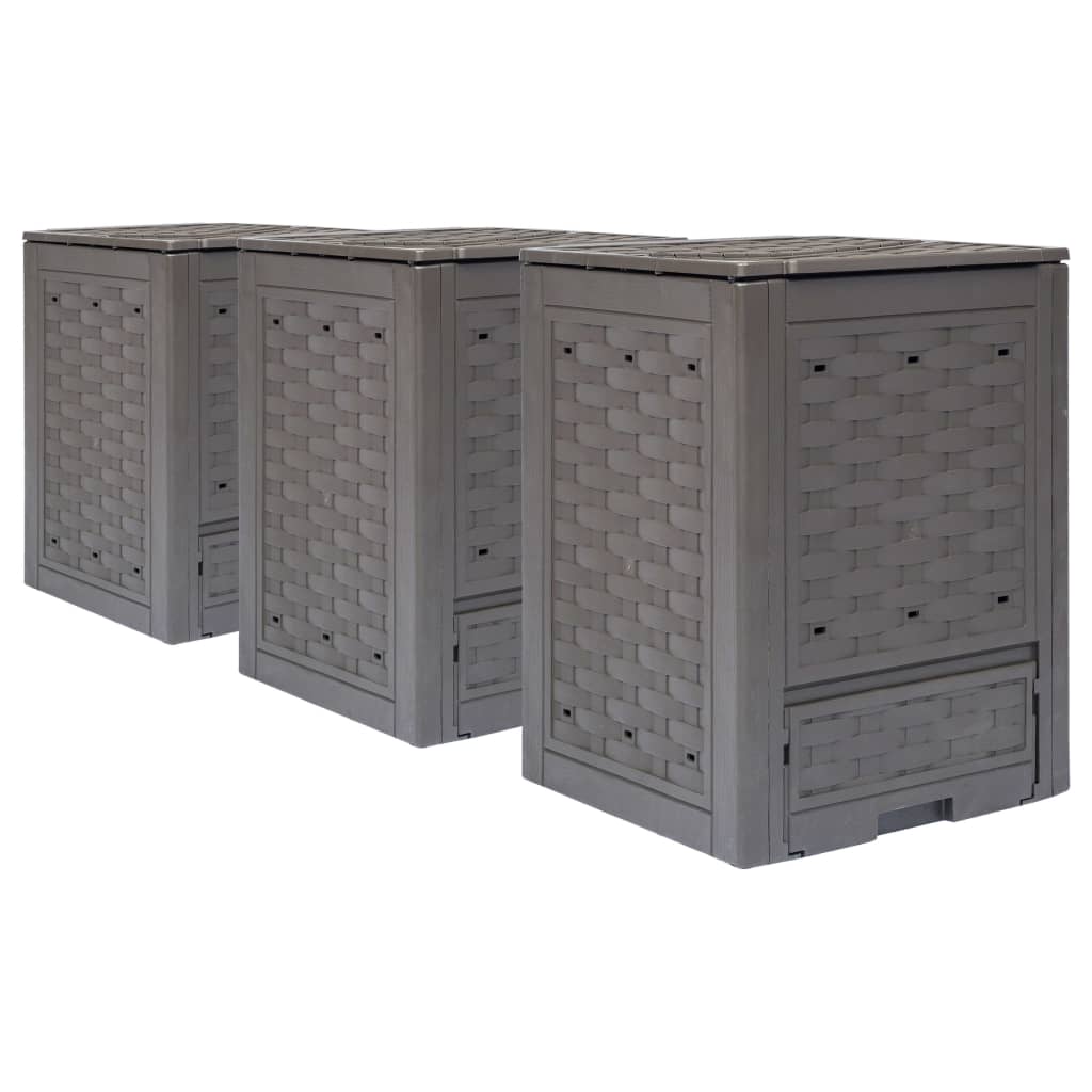 vidaXL Kompostowniki, 3 szt., 60x60x83 cm, 900 L, rattan z tworzywa