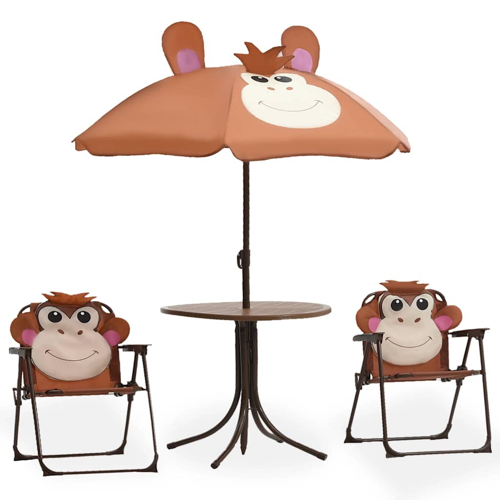 vidaXL 3-cz. dziecięcy zestaw mebli do ogrodu, z parasolem, brązowy
