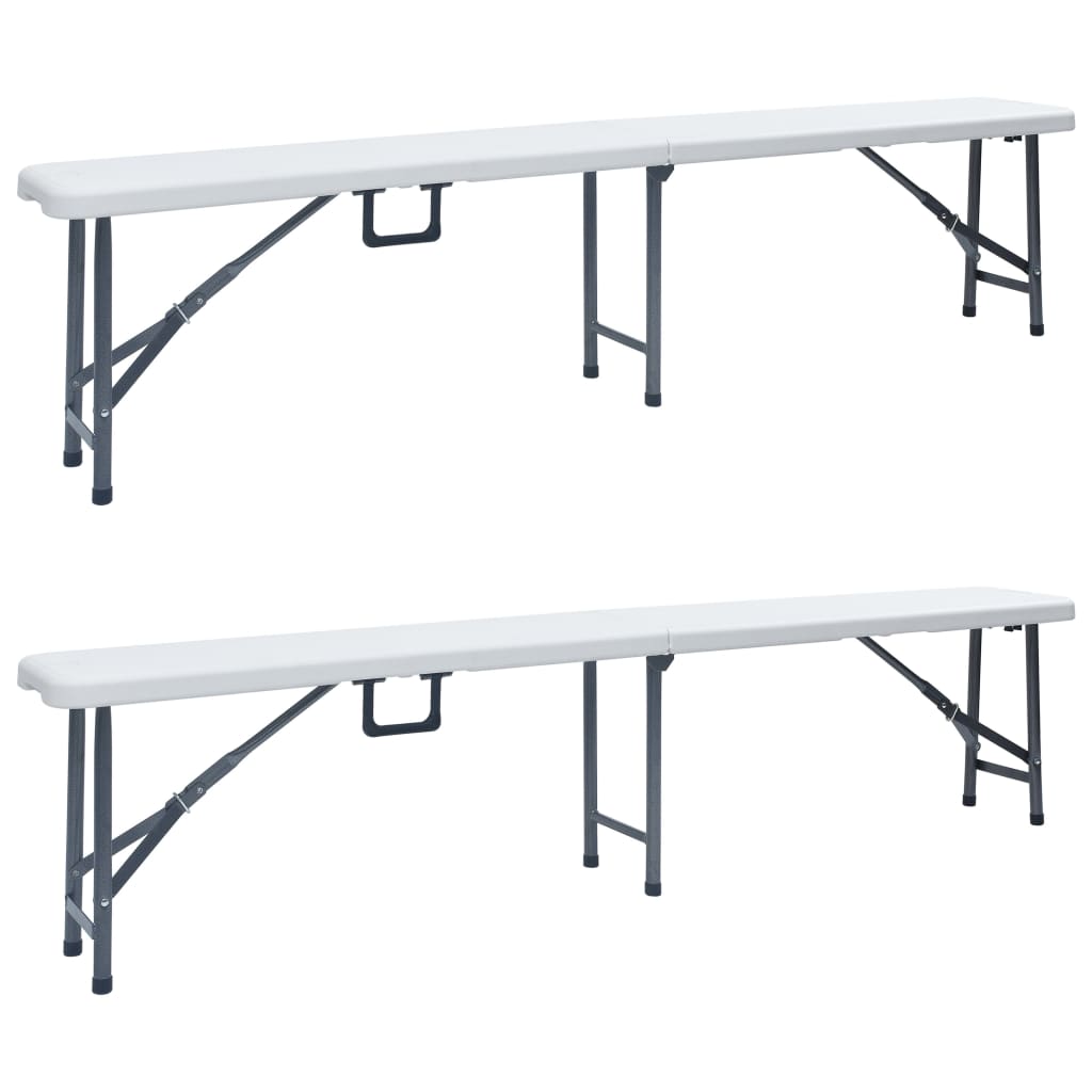 vidaXL Składane ławki ogrodowe, 2 szt., 180 cm, HDPE, białe