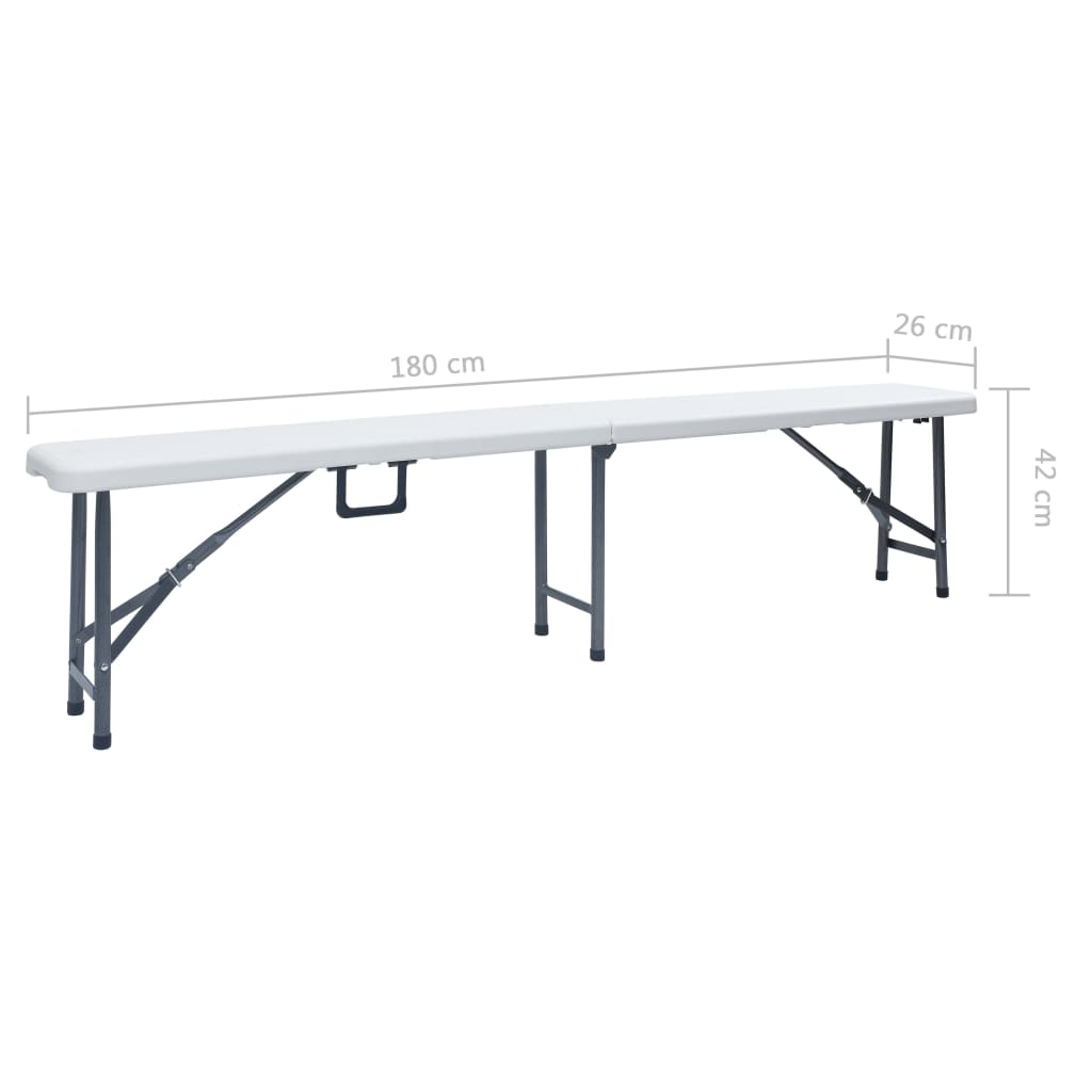 vidaXL Składane ławki ogrodowe, 2 szt., 180 cm, HDPE, białe