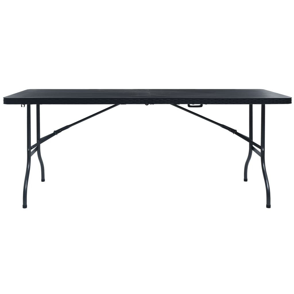 vidaXL Składany stolik, czarny 180x75x72 cm, HDPE, imitacja rattanu