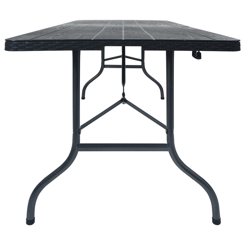 vidaXL Składany stolik, czarny 180x75x72 cm, HDPE, imitacja rattanu