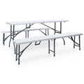 vidaXL Składany stół ogrodowy z 2 ławkami, 180 cm, stal i HDPE, biały