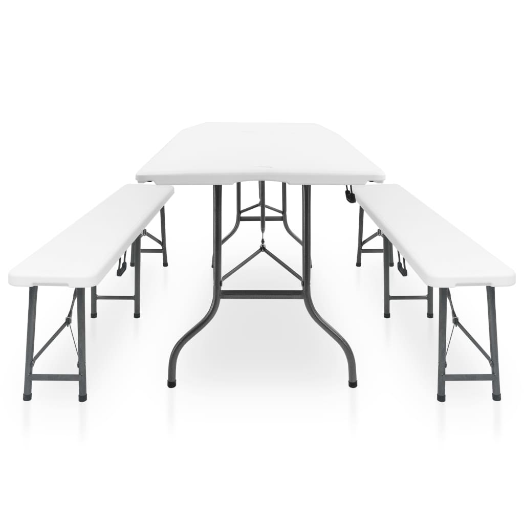 vidaXL Składany stół ogrodowy z 2 ławkami, 180 cm, stal i HDPE, biały