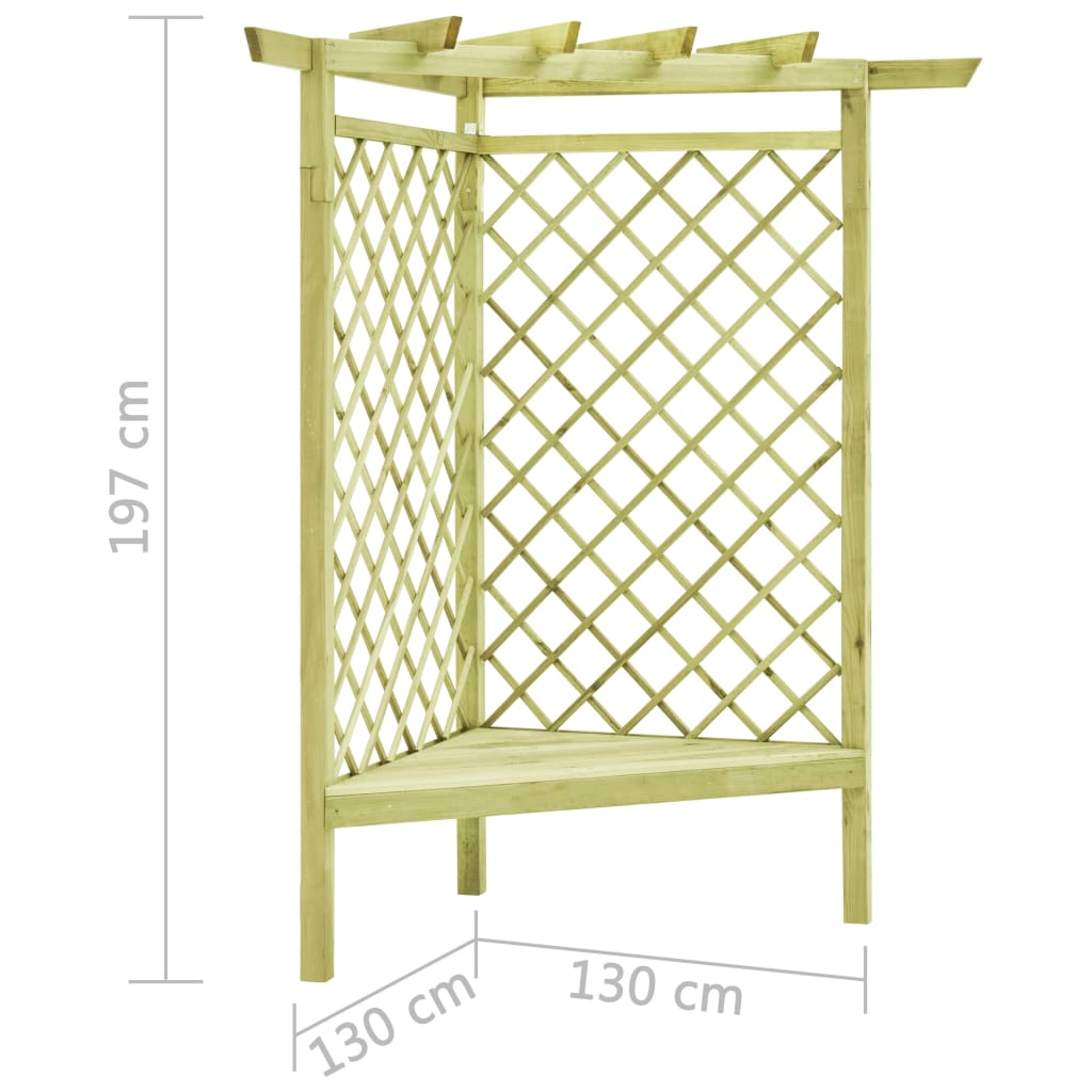 vidaXL Pergola narożna z ławką, 130x130x197 cm, drewno sosnowe