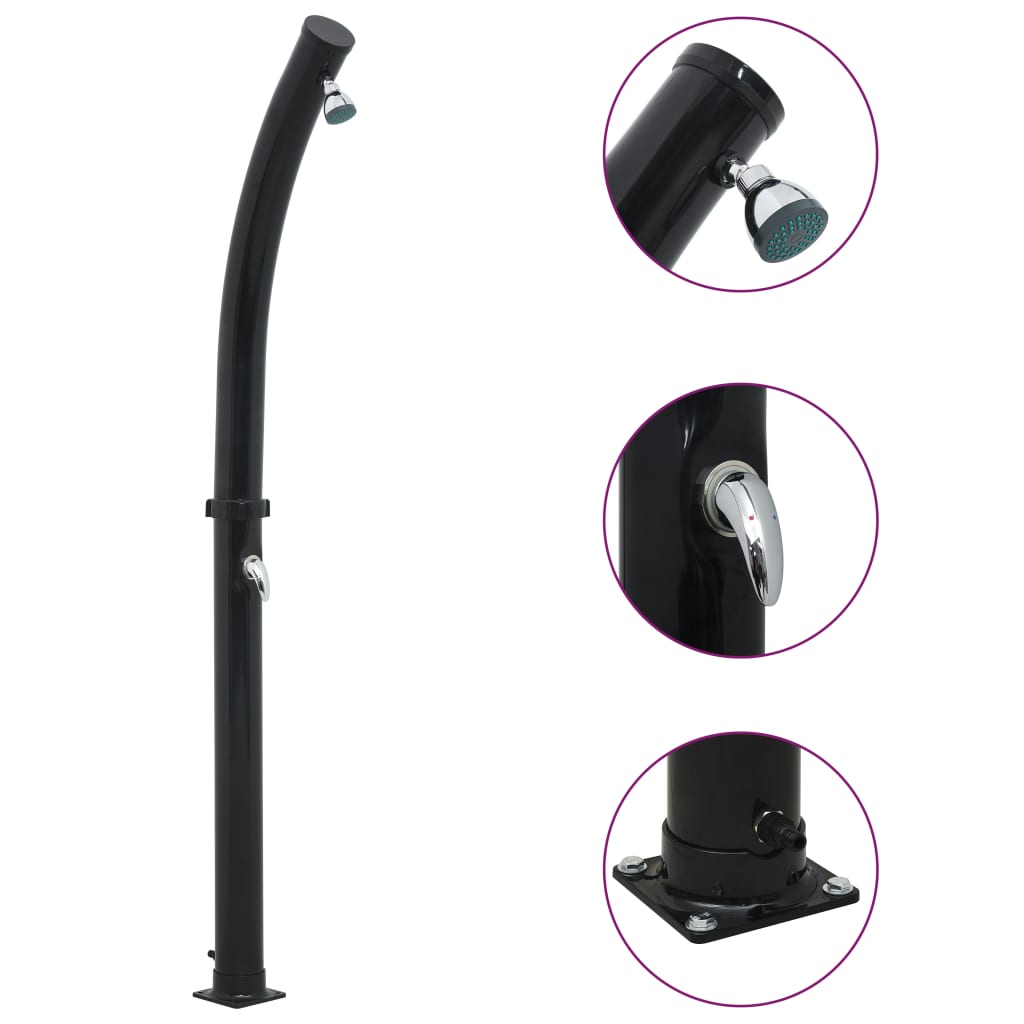 vidaXL Prysznic solarny, czarny, 214 cm, 20 L