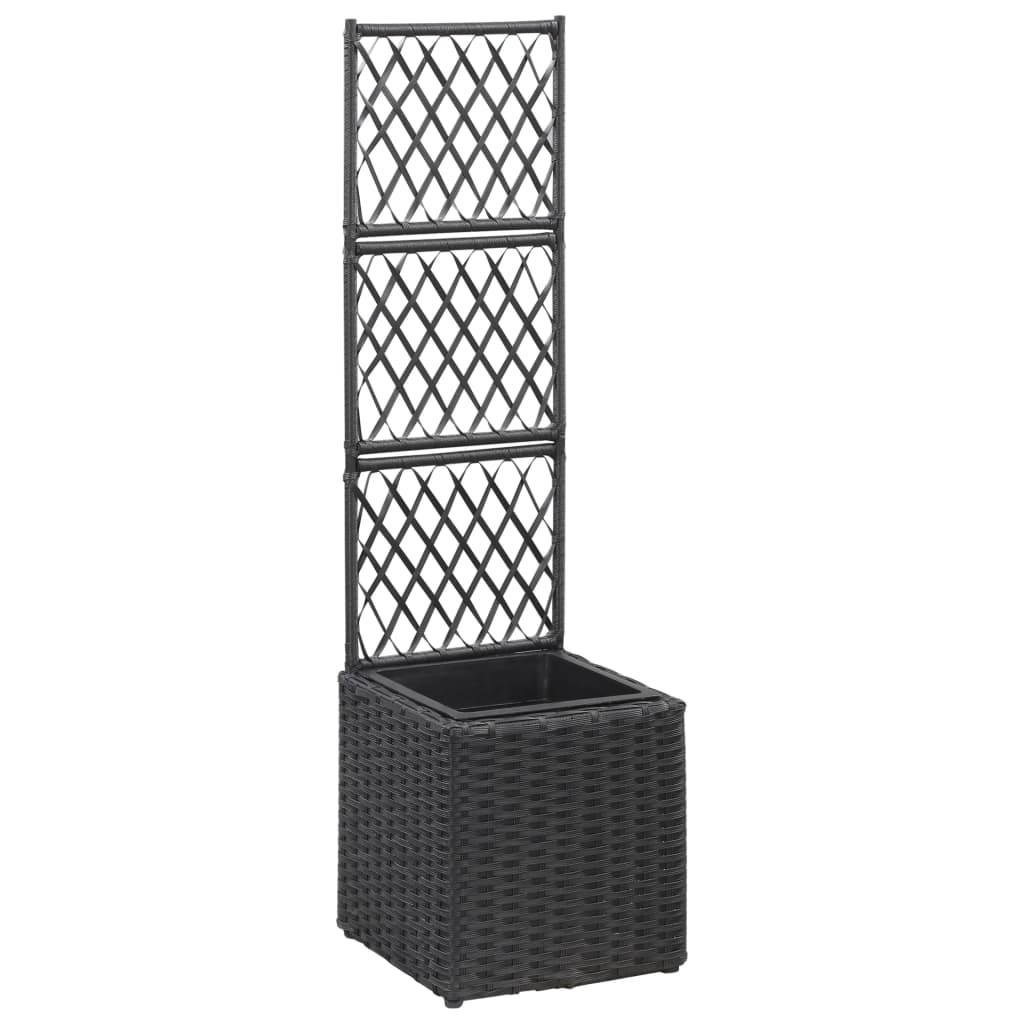 vidaXL Donica z kratką i 1 wkładem, 30x30x107 cm, rattan PE, czarna