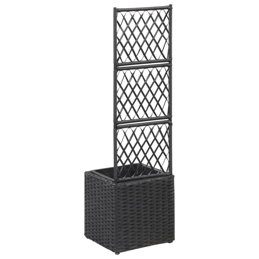 vidaXL Donica z kratką i 1 wkładem, 30x30x107 cm, rattan PE, czarna
