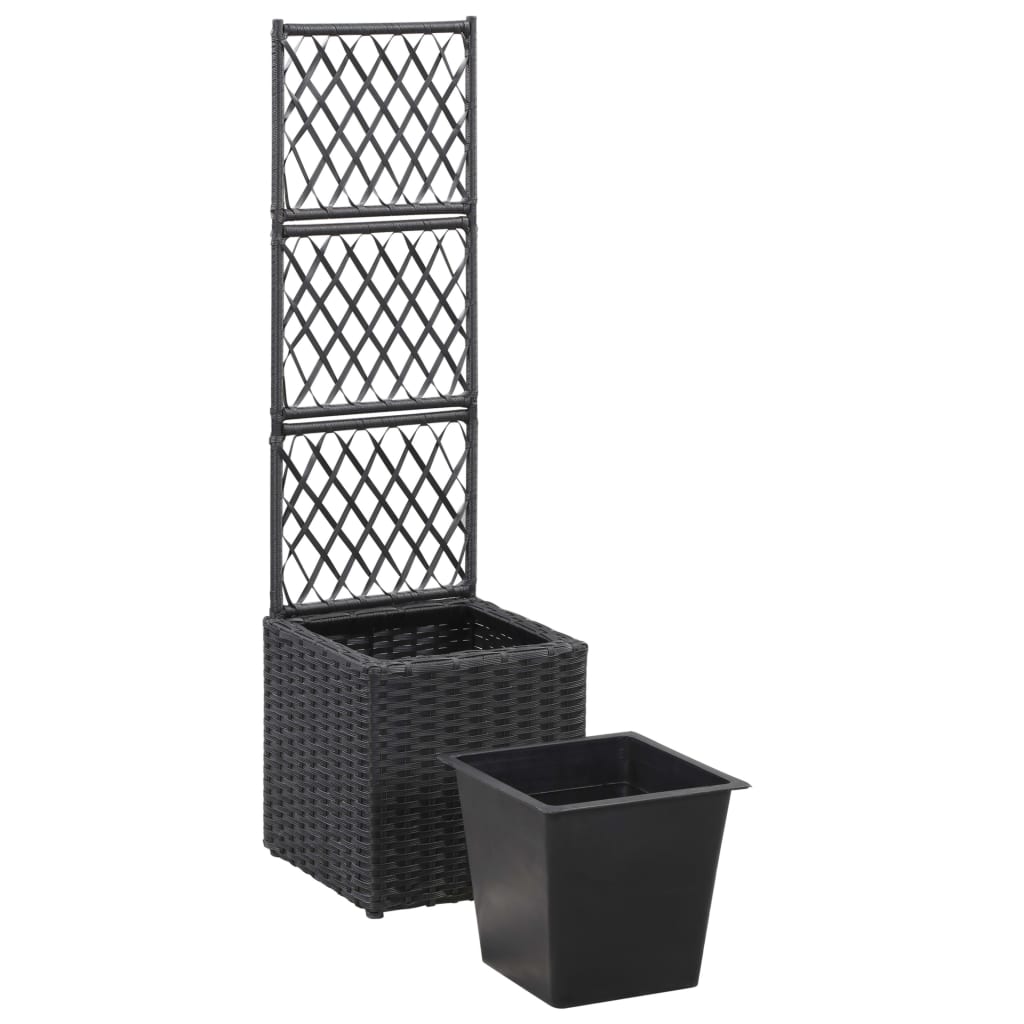 vidaXL Donica z kratką i 1 wkładem, 30x30x107 cm, rattan PE, czarna