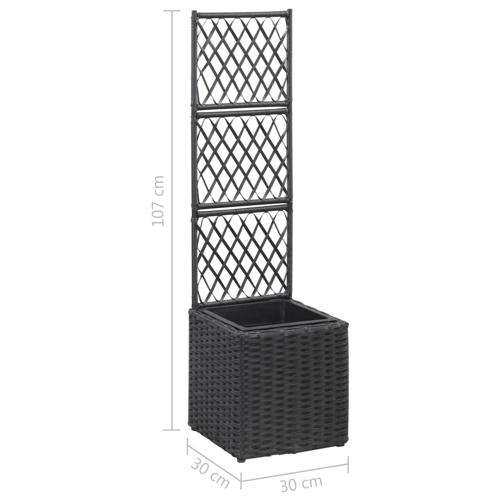vidaXL Donica z kratką i 1 wkładem, 30x30x107 cm, rattan PE, czarna