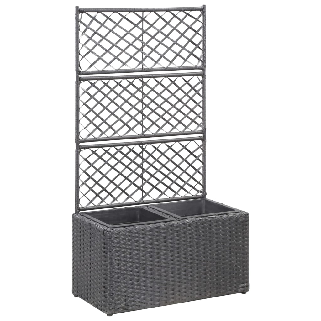 vidaXL Donica z kratką i 2 wkładami, 58x30x107 cm, polirattan, czarna