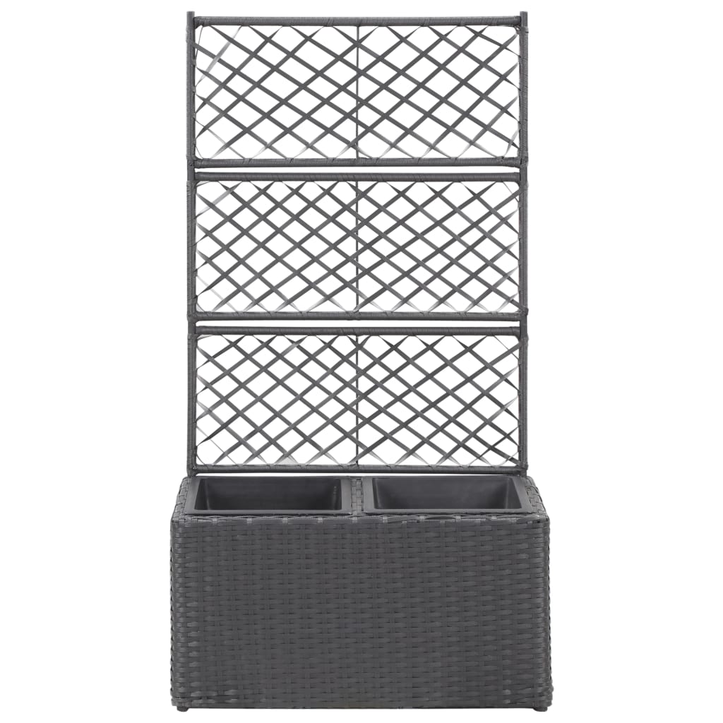 vidaXL Donica z kratką i 2 wkładami, 58x30x107 cm, polirattan, czarna