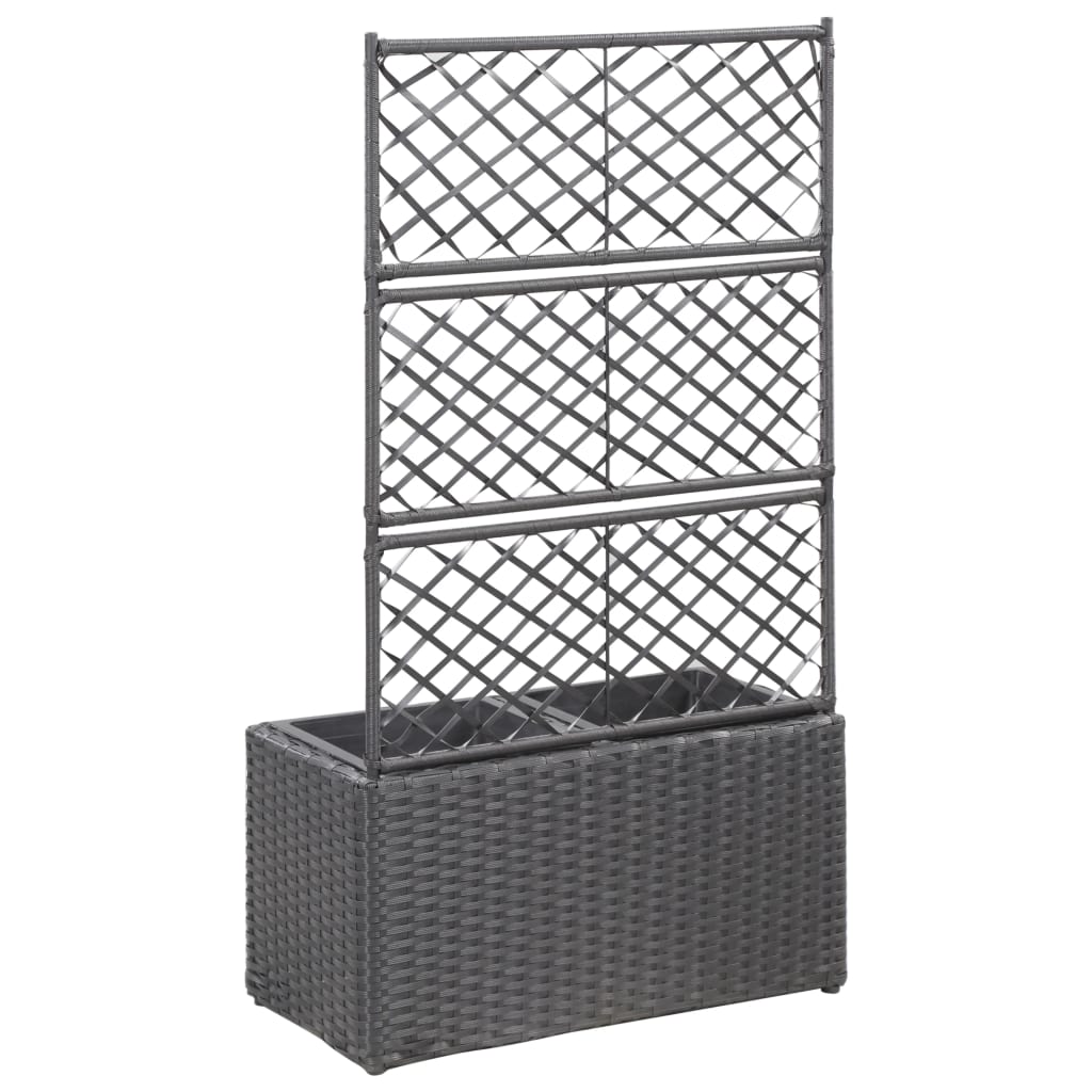 vidaXL Donica z kratką i 2 wkładami, 58x30x107 cm, polirattan, czarna