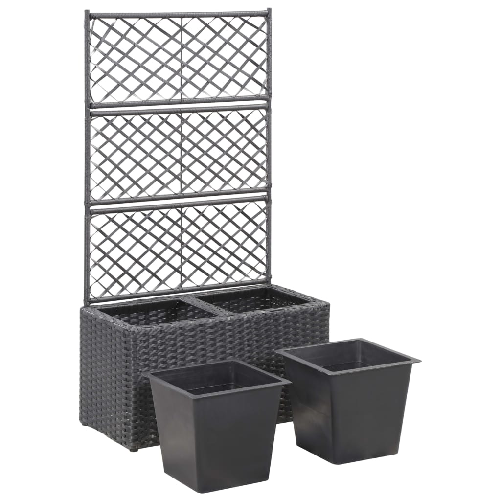 vidaXL Donica z kratką i 2 wkładami, 58x30x107 cm, polirattan, czarna