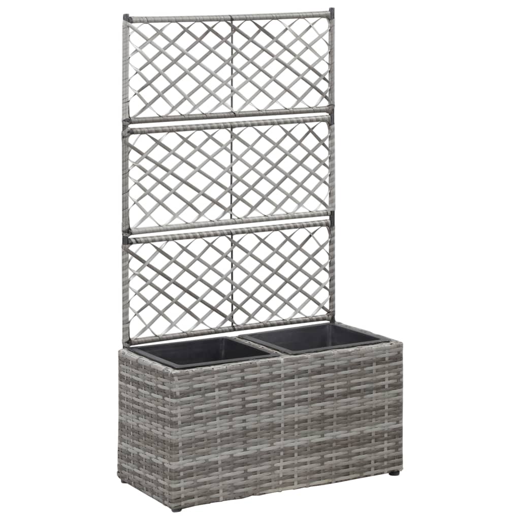 vidaXL Donica z kratką i 2 wkładami, 58x30x107 cm, polirattan, szara