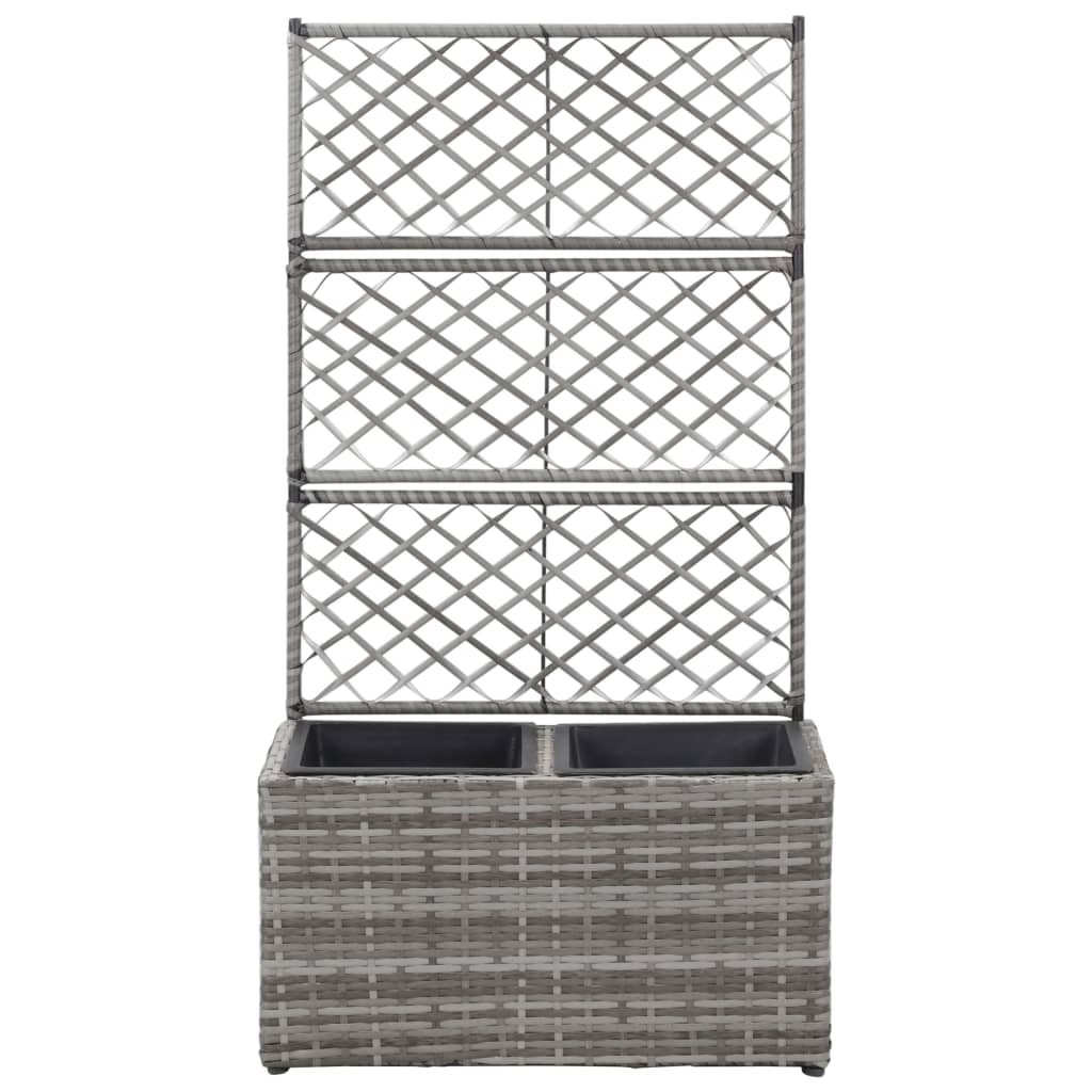 vidaXL Donica z kratką i 2 wkładami, 58x30x107 cm, polirattan, szara