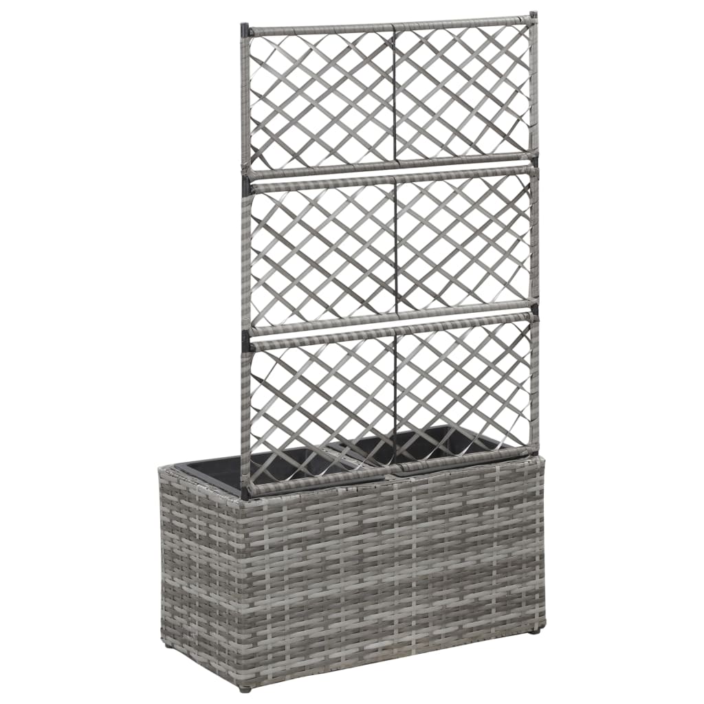 vidaXL Donica z kratką i 2 wkładami, 58x30x107 cm, polirattan, szara