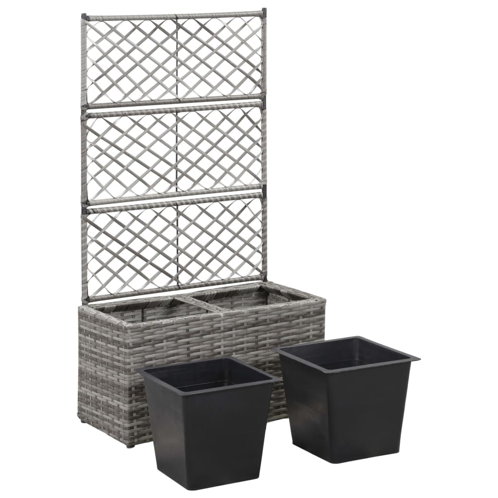vidaXL Donica z kratką i 2 wkładami, 58x30x107 cm, polirattan, szara