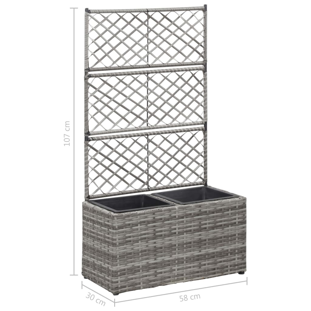 vidaXL Donica z kratką i 2 wkładami, 58x30x107 cm, polirattan, szara