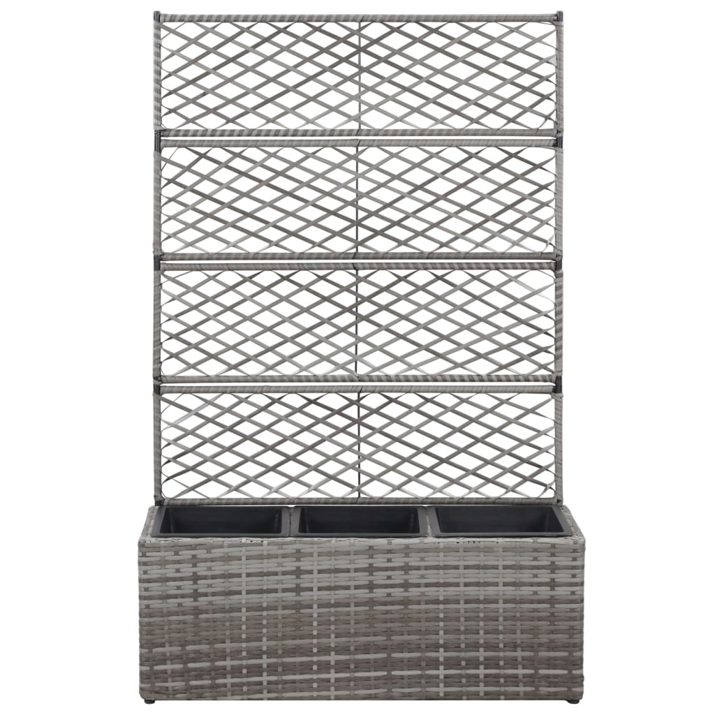 vidaXL Donica z kratką i 3 wkładami, 83x30x130 cm, polirattan, szara