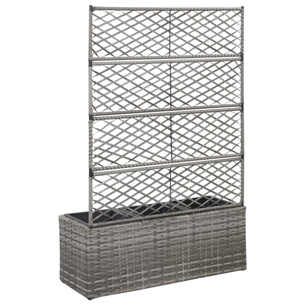 vidaXL Donica z kratką i 3 wkładami, 83x30x130 cm, polirattan, szara