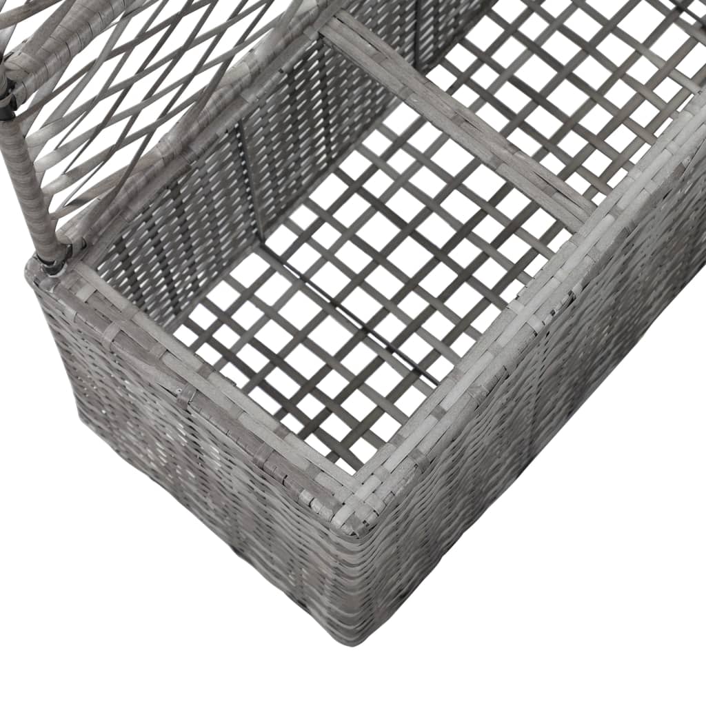 vidaXL Donica z kratką i 3 wkładami, 83x30x130 cm, polirattan, szara