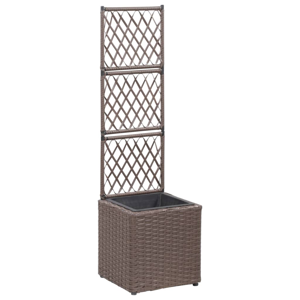 vidaXL Donica z kratką i 1 wkładem, 30x30x107 cm, polirattan, brązowa