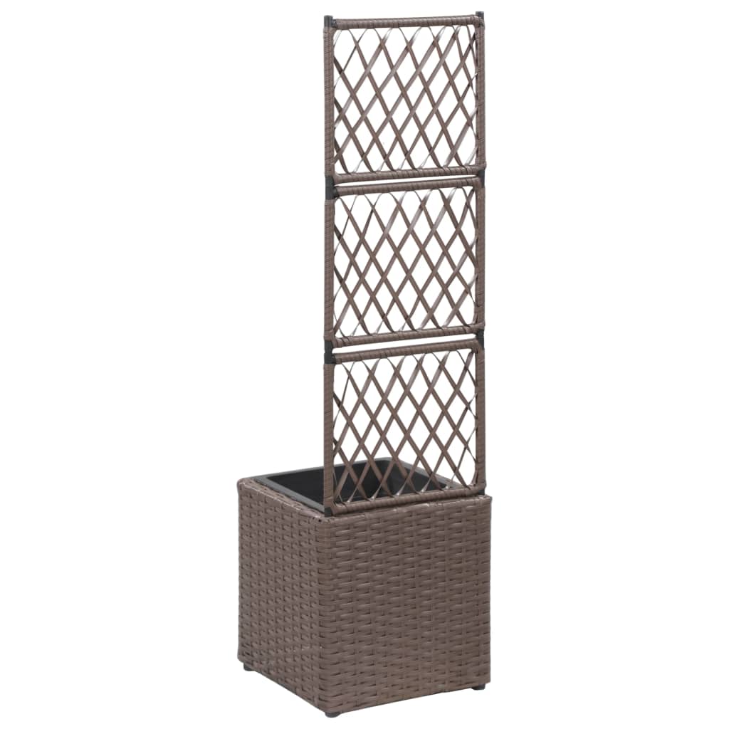 vidaXL Donica z kratką i 1 wkładem, 30x30x107 cm, polirattan, brązowa