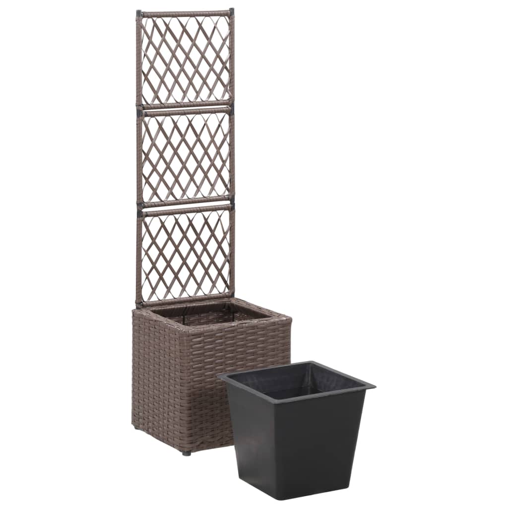vidaXL Donica z kratką i 1 wkładem, 30x30x107 cm, polirattan, brązowa