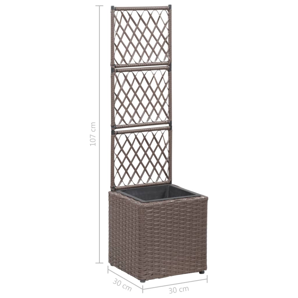 vidaXL Donica z kratką i 1 wkładem, 30x30x107 cm, polirattan, brązowa