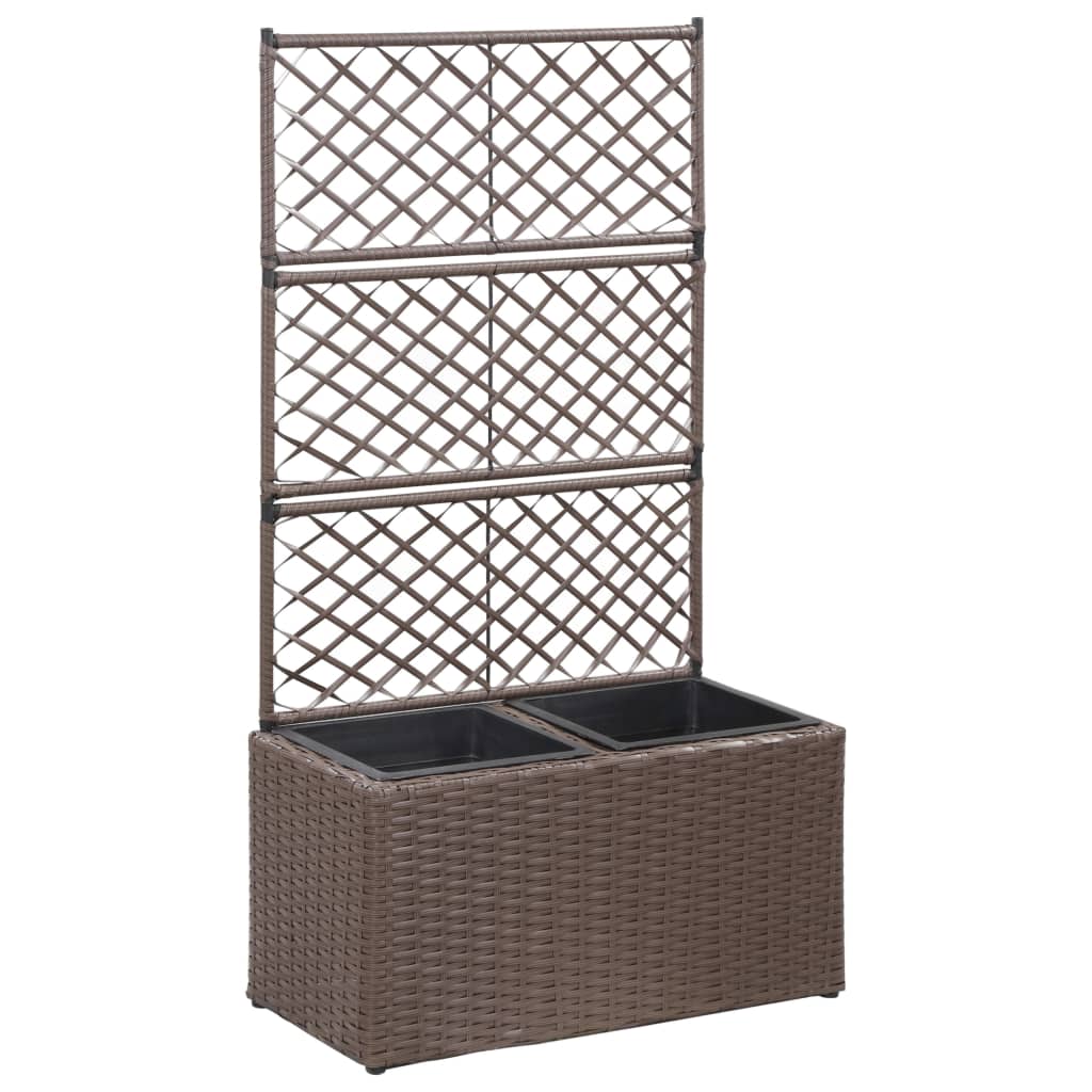 vidaXL Donica z kratką i 2 wkładami, 58x30x107 cm, polirattan, brązowa